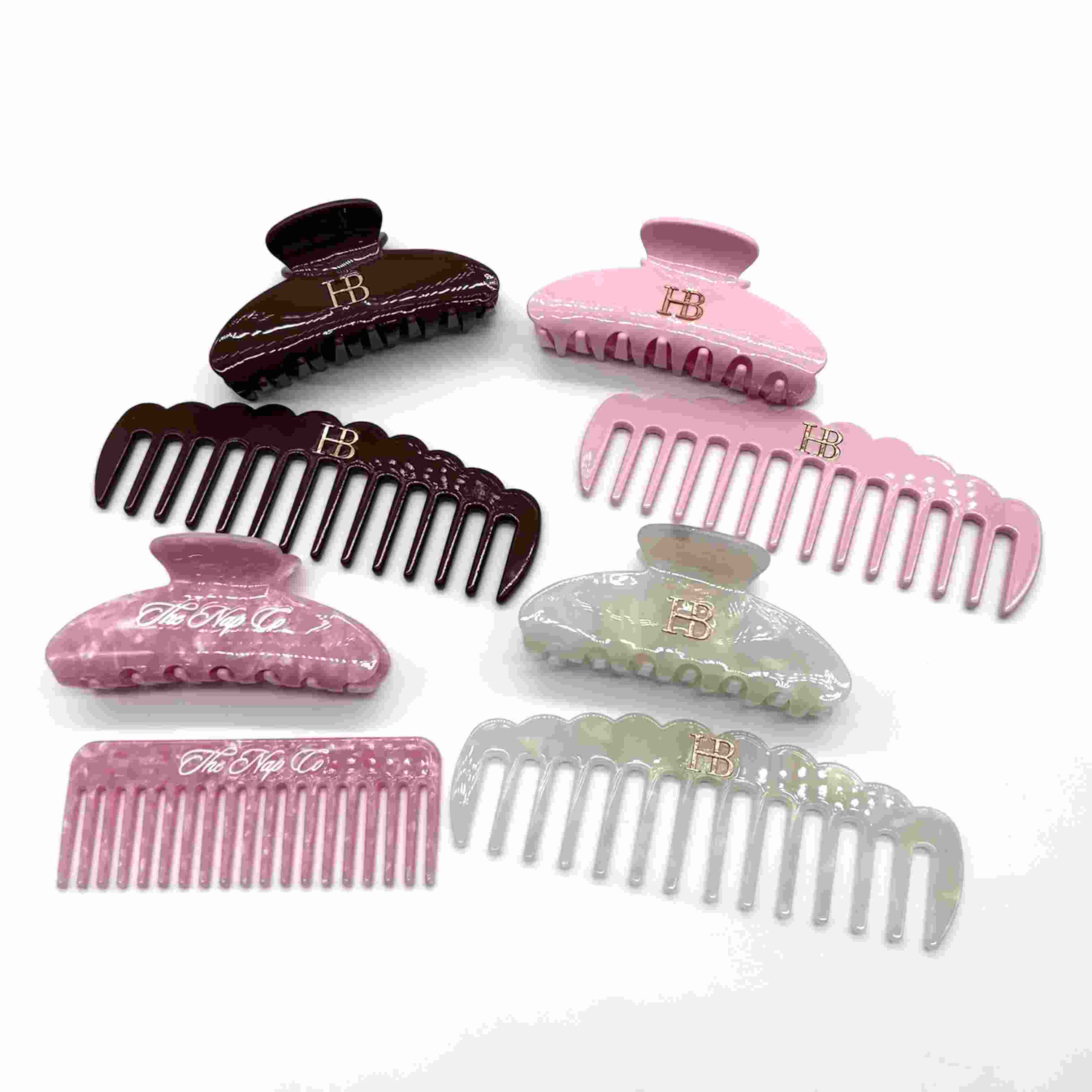 Thời trang Nữ Phụ kiện tóc cá nhân Logo tùy chỉnh Bộ kẹp & lược vuốt tóc Acetate dành cho Salon và chăm sóc tóc