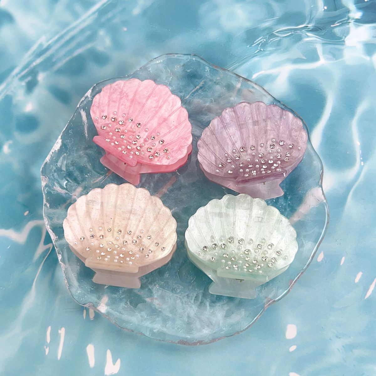 Lấp Lánh Sang Trọng Pha Lê Trắng Acetate Vuốt Tóc Vỏ Biển Trang Sức Nhỏ Vuốt Tóc Kẹp Phụ Kiện Tóc Dành Cho Nữ