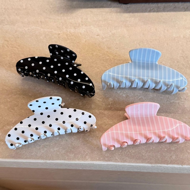 Pháp Mới Thời Trang Retro Thân Thiện Với Môi Trường Tùy Chỉnh Logo Sọc Ngọt Chấm Bi Acetate Vuốt Tóc Kẹp Cho Nữ Cô Gái Phụ Kiện Tóc